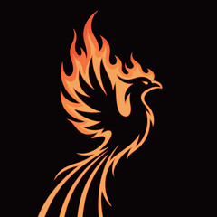 Obraz premium Phoenix bird logo illustration in a fiery orange and black design. A symbol of rebirth, strength, and transformation.