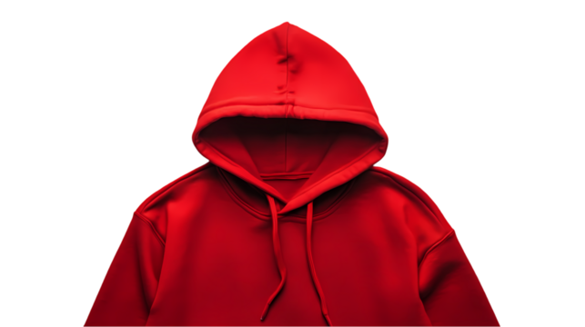 Red color Hoodie is Displayed isolated on transparent background