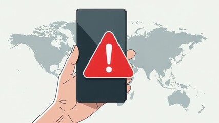 A hand holding a smartphone displaying a warning alert on a map. - Powered by Adobe