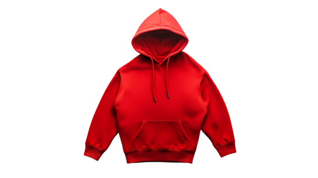 Red color Hoodie is Displayed isolated on transparent background