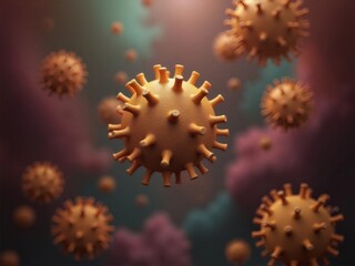 オレンジ色のコロナウイルス粒子が暗い背景に浮かぶ 病気 科学の概念