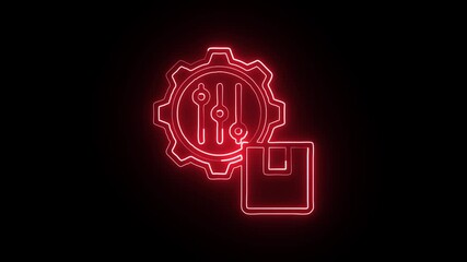 glowing neon package customization free icon isolated, black background, HD video motion graphic animation
