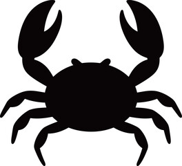 Minimalist black crab icon illustration with large claws. A simple and modern graphic design for marine and seafood concepts.