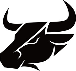 A modern, black and white logo icon of a bull's head, representing strength, power, and determination.