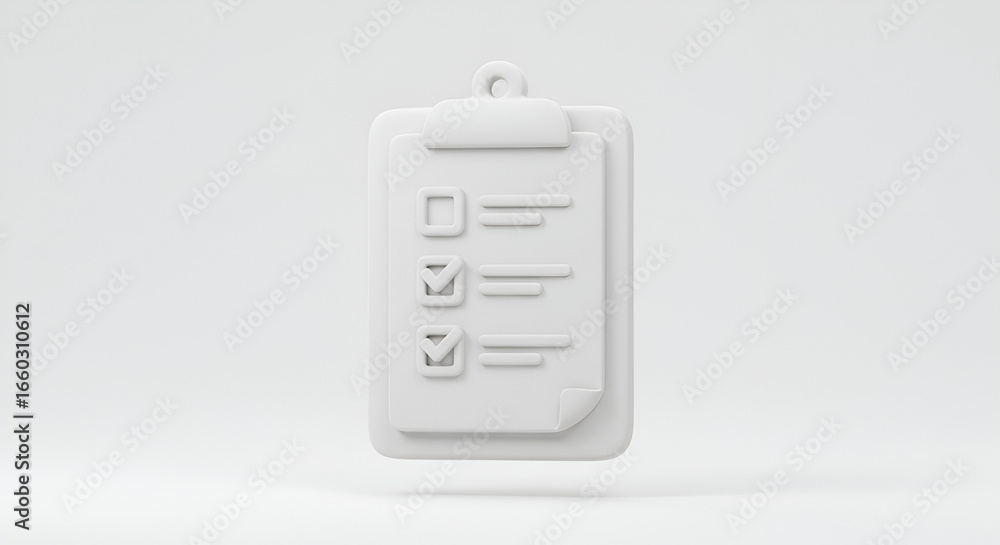 Poster monochrome 3d clipboard with checklist for task management and organization