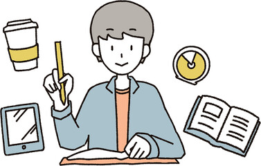 勉強する学生の男の子