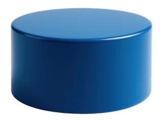 Blue cylinder podium for product display.