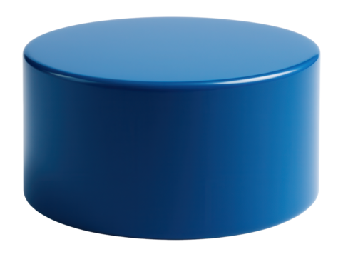Blue cylinder podium for product display.