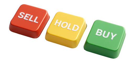 3D render of keyboard buttons labeled SELL, HOLD, and BUY on.
