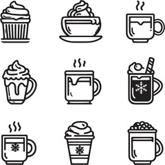 Hot Chocolate Black Line Editable Icons set