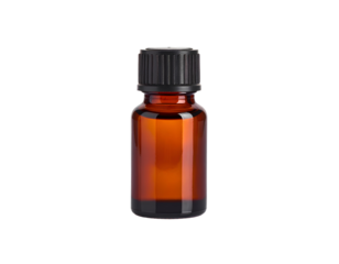 A small 10ml essential oil diffuser blank amber bottle isolated on a transparent background.