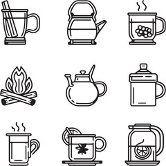 Hot Toddy black Line Editable Icons set