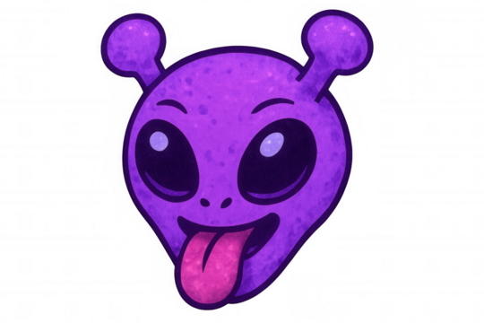 Cartoon alien sticking out its tongue, radiating humor and playfulness, perfect for space, sci-fi, and fantasy-themed projects