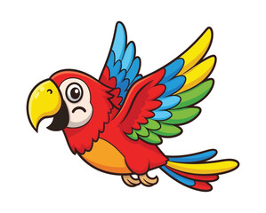 Fototapeta premium Vector illustration of sticker cute cartoon macaw parrot flying with colorful wings