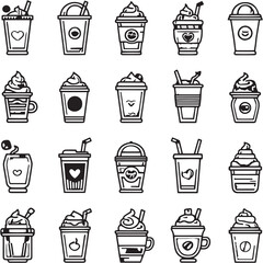 Iced Mocha black Line Editable Icons set