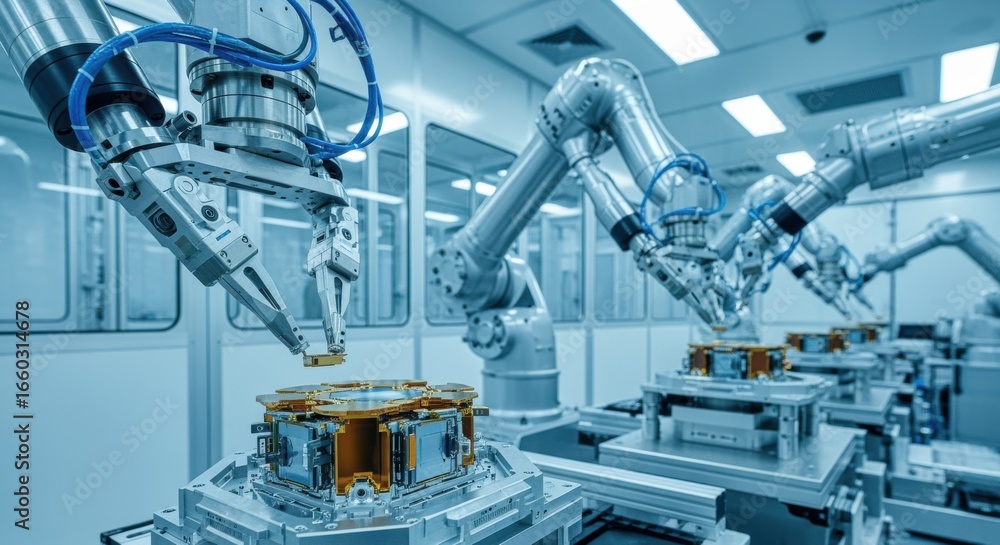 Poster robotic arms assisting in the assembly of ultralowbackground radiation detection units within a ster