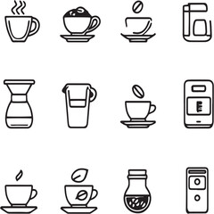 Instant Coffee black Line Editable Icons set