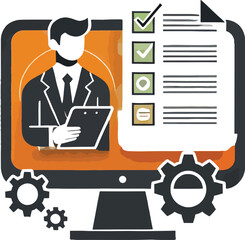 Online business process automation and checklist evaluation illustrated on computer screen