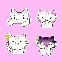 Cute Kawaii White Cat Stickers Pack Different Pose
