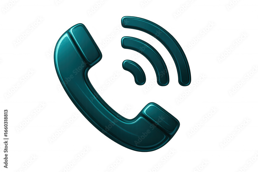 Poster green phone icon emitting wireless signal waves, digital 3d rendering against transparent backdrop