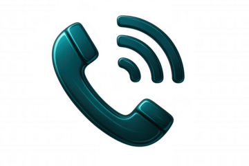 Green phone icon emitting wireless signal waves, digital 3d rendering against transparent backdrop