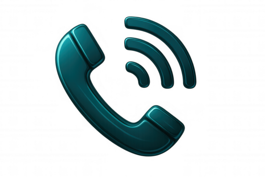 Green phone icon emitting wireless signal waves, digital 3d rendering against transparent backdrop
