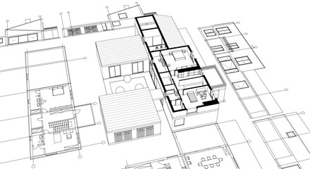 house sketch plan 3d rendering	
