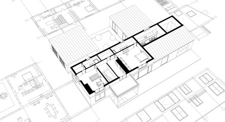 house sketch plan 3d rendering	
