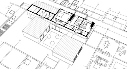 house sketch plan 3d rendering	
