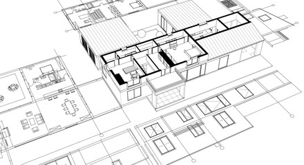 house sketch plan 3d rendering	
