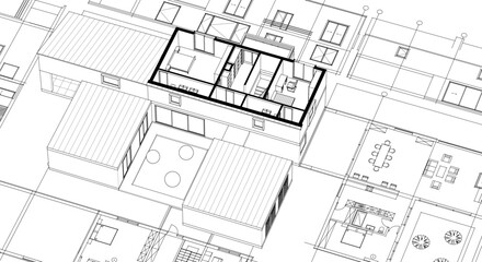house sketch plan 3d rendering	
