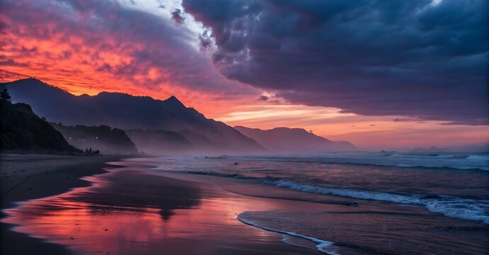 Colorful sunrise and sunset landscapes reflecting on mountain lakes and the ocean