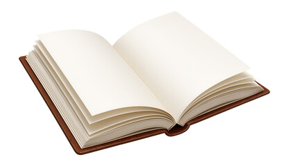 Fototapeta premium Open book with blank pages and brown cover.