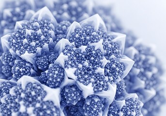 A captivating abstract blue fractal structure with intricate geometric patterns and a unique granular texture, resembling a digital microscopic view.