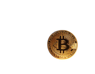 Golden Bitcoin Coin with Upward Trend Line Overlay, Futuristic Digital Skyline Background