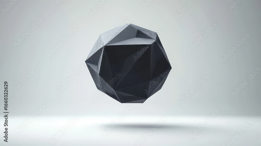 Aufkleber hyper realistic floating sphere constructed from tessellated shapes, showcasing sleek black surface 
