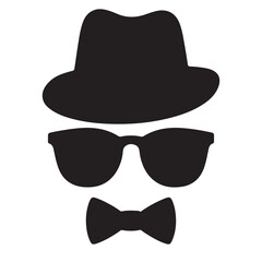 Man s silhouette with hat sunglasses and bow tie isolated on white background