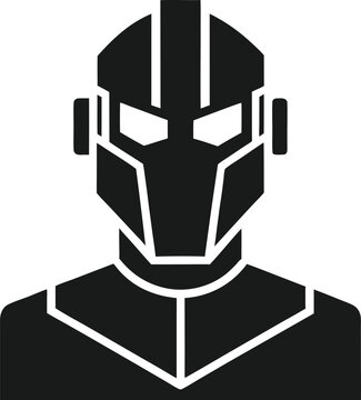 Futuristic robot head silhouette facing forward isolated on white background