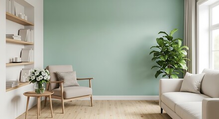 Bright living room interior with comfortable seating and minimalist decoration
