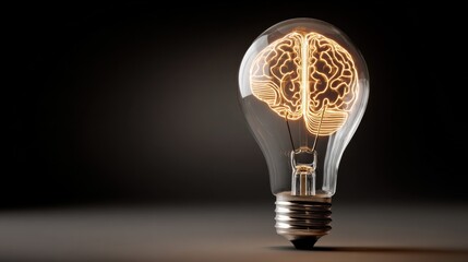 Conceptual Light Bulb with Brain Design Symbolizing Innovation, Creativity, Intelligence, Inspiration, Ideas, and Thinking in a Minimalist Setting