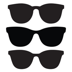 Three black sunglasses silhouettes isolated on white background