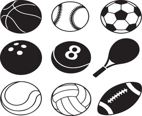 Fototapeta premium A colorful collection of assorted sport balls including football, basketball, and baseball, perfect for any game or activity
