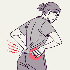 Person holding lower back in pain or discomfort medical illustration