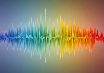Vibrant abstract sound waves or audio equalizer, showcasing a colorful rainbow spectrum with reflections. Ideal for music, technology, data visualization, and digital art themes.