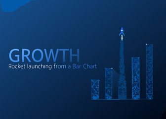 Fototapeta premium Rocket launching from bar chart symbolizing business growth