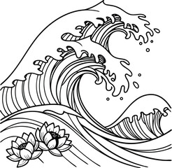 Wave Patterns Detailed Line Art Spiritual Vector Illustration Decorative Symbol, Wave Pattern Vector, Black Line Wave Vector, Elegant Wave Illustration