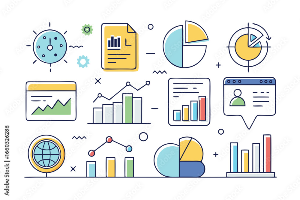 Aufkleber dynamic data visualization elements for business and finance, showcasing charts, graphs, and analyti