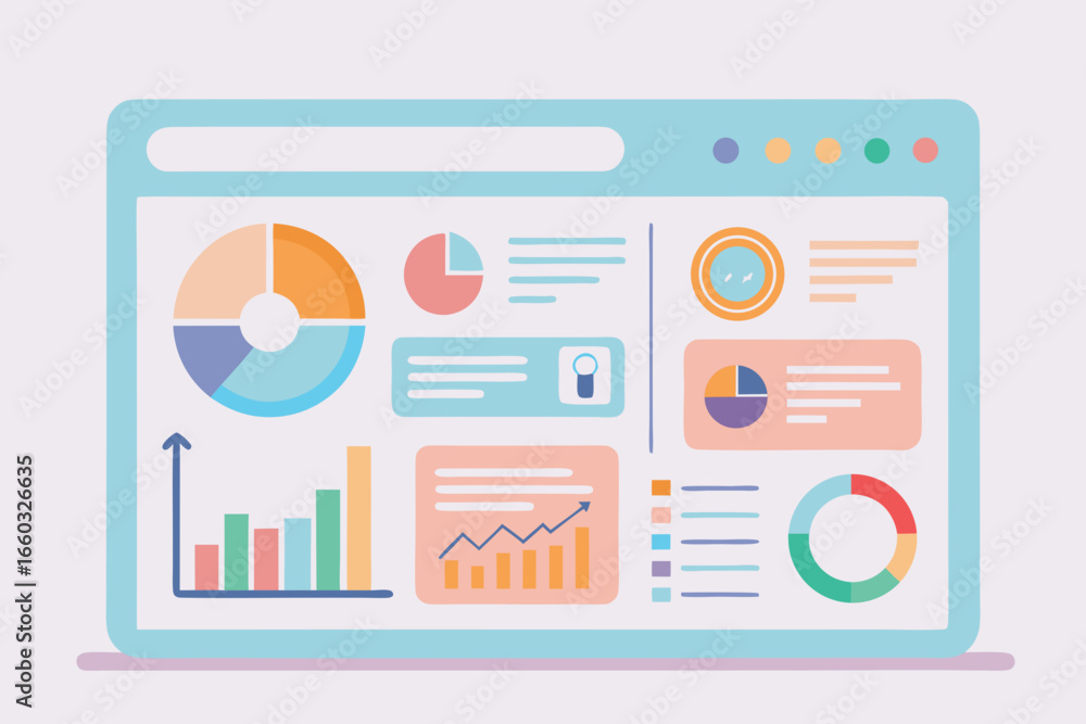 Poster modern data analytics interface with vibrant charts and graphs displays business growth, perfect for