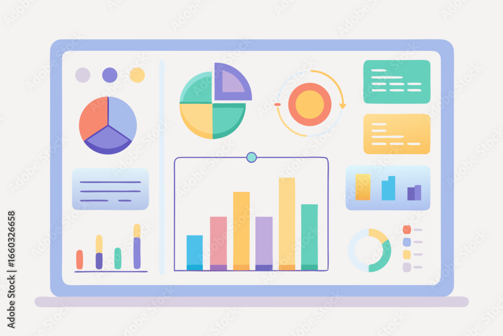 Poster modern data visualization on a laptop screen, showcasing business analytics and financial performanc
