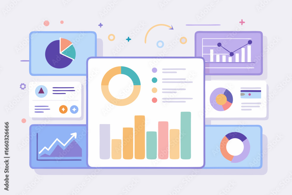 Poster dynamic data visualization dashboards showcasing key business metrics and financial reports for stra
